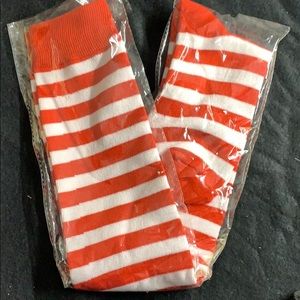 Red and white striped thigh socks. NIP